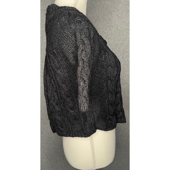 American Eagle women charcoal grey crop 3/4sleeve cable knit cardigan sweater M - Picture 4 of 7